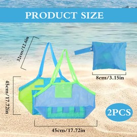 VLYX Strandspielzeugtasche, 2er-Pack Sand-Away-Strandtasche, Kinder-Strandtasche, Netz-Strandtasche für Sandspielzeug, Strandspielzeug-Organizer für Familie, Urlaub, Strandurlaub, Grün und Blau