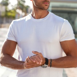 COAI Spartan Matte Onyx Genuine Leather Stone Beaded Bracelet for Men S