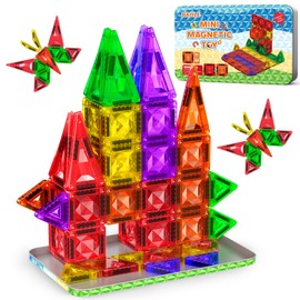 Mini Magnetic Tiles, 80PCS Diamond Pattern Travel Magnetic Tiles Building Set with Case, Construction Toys for Kids 4-8 Portable Classroom Educational Learning Toddler Toys for Boys Girls Gift Ages 3+