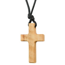 Enkrio Natural Wood Cross Pendant Necklace Tapered Wooden Cross Necklace with Adjustable Leather Cord Religious Jewelry for Men Women (Right Angle)