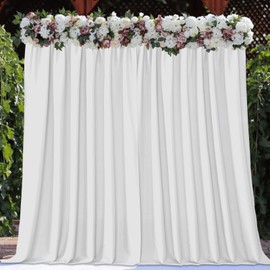 Joydeco White Backdrop Curtains for Wedding Parties, Photography Backdrop Drapes for Wedding Decorations Birthday, Wrinkle Free Polyester 5ft x 10ft Fabric Drape 2 Panels with Rod Pockets