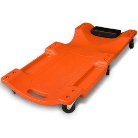 Magshion Mechanic Creeper with Padded Headrest and Tool Tray, 330 lbs Capacity Rolling Garage Shop Creeper with 6 Wheels, Lightweight and Portable Automotive Creeper (Orange)