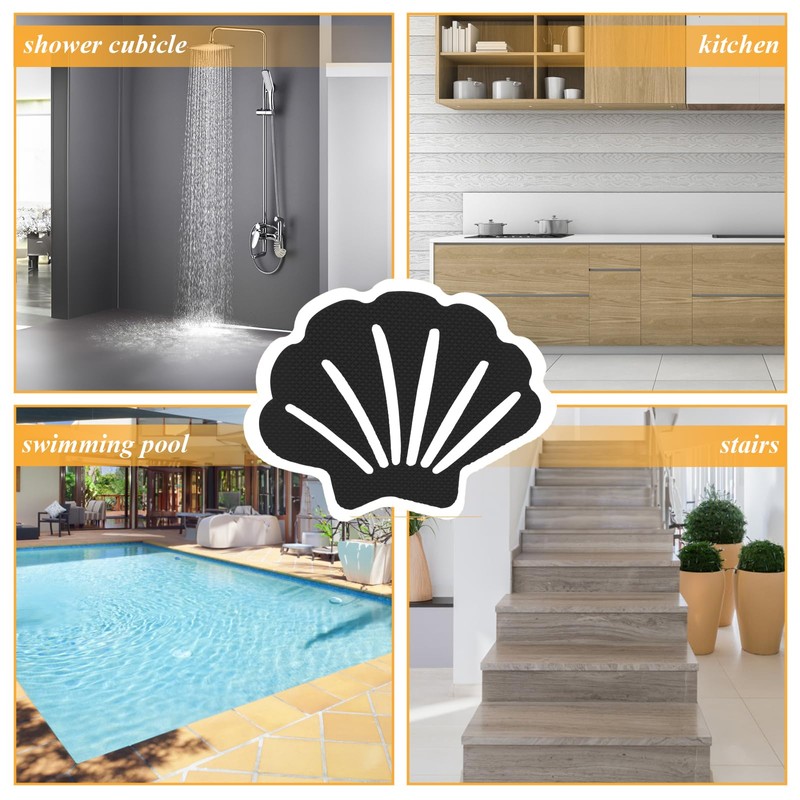 12Pcs Black Bathtub Stickers Non Slip Shell Shaped