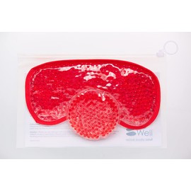 HOT +Cold Aqua Pearls Plush Eye Mask with Soft Plush Backing and Fully Adjustable Strap, Bonus Mini Round pad-2PACKS(Red, Eye Mask+ Mini Round Pad)