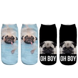 Angelteers 7 Pairs Funny Dog Ankle Socks Novelty Animal No Show Socks for Women (US, Alpha, One Size, Regular, Regular, Funny Pug Dogs)