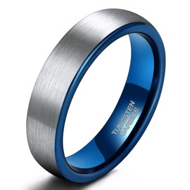 SHINYSO 6mm Tungsten Carbide Rings Dome Blue Matte Engagement Wedding Band for Men Women Comfort Fit Size 12.5