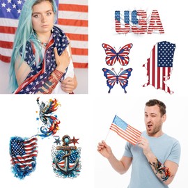 SZINMAGIA Independence Day Temporary Tattoos for Adult 4th of July American Flag Memorial Labor Day Decorations Military Patriotic Tattoo