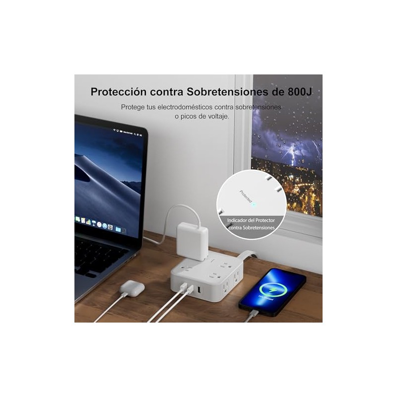 BN-LINK Regleta Multicontacto Pared con 8 Salidas Ca y 3