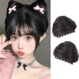 HAPVITAL Bun Wig, Cat Ears, Set of 2, Hair Extension, Fox Ears, Cosplay Bun Wig, Clip, Bun Point Wig, Extension, Partial Wig, Hair Ornaments (Black)