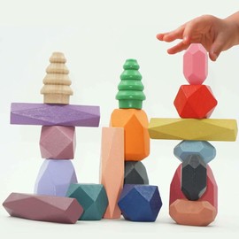 Grimms Wooden Toy, Stacking Stones Balance Stones Montessori Wooden Building Blocks Toy, Made of Beech Wood, Children's Balance Stones Game Blocks, Suitable for Babies from 3 4 5 6 7 8 Years
