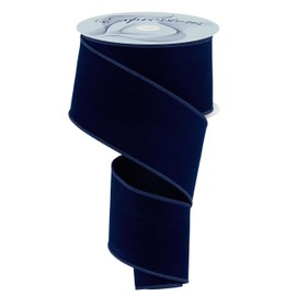 Indoor Velvet Wired Ribbon for Christmas Bows, Decorations, and Crafts (Dark Navy Blue, 2.5" x 10 Yards)