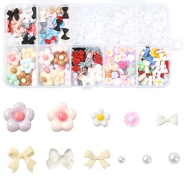 SOFPLATE 480 Stück Coquette Bogen Nagel Charms 3D Nagel Charms Undurchsichtig Buntes Harz Verschiedene Blumenn Schleifen Ästhetische Kleine Flache Kunststoffperlen Kits Zubehör Für Maniküre Kunst DIY