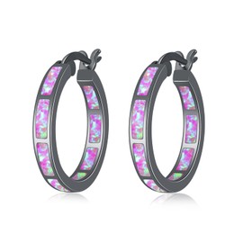 CiNily Black Gold Plated Hoop Earrings, Purple Opal Small Hoop Earrings for Women Hypoallergenic Earring Jewelry Ear Hoops Gemstone Round Hoops for Ladies