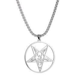 TEAMER Stainless Steel Satanic Leviathan Cross Necklace Baphomet Pendant Sigil of Lucifer Pentagram Pentacle Necklace Satan Goat Church Chain Amulet Occult Jewelry, Stainless Steel, No Gemstone