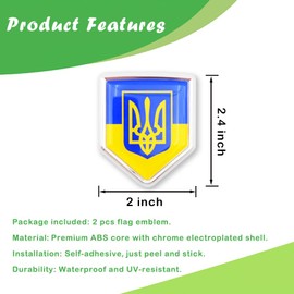 Newperlite Ukraine Trident Ukrainian Flag Decal Sticker Emblem Flag Car Decoration Accessories Chrome Shield for Cars Truck Vehicles, 2 Pack