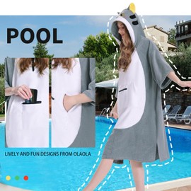OLAOLA Grey Cat Surf Poncho Changing Towel, Swim Robe Poncho with Pocket Plus Size Quick Dry Terry Cloth Hooded Cover-Up for Women Men