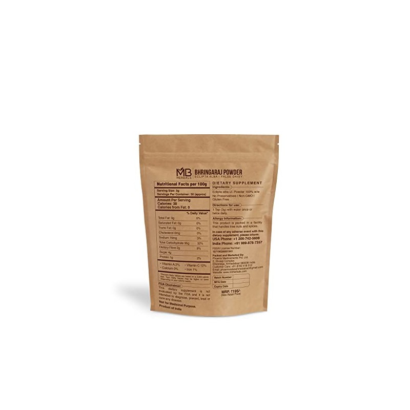 MB Herbals Pure Bhringraj Powder 100 Grams | Pure Bhringaraj