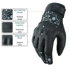 JAUNTY Motorcycle Gloves for Women Leather Riding Touchscreen Gloves for Ladies with Hard Knuckle Perforated Breathable Biker Gloves ATV BMX Combat Motocross Gloves for Riding Racing