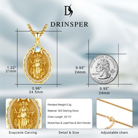 DRINSPER Hecate Necklace Hekate Triple Moon Goddess Moonstone Pendant for Women Men 925 Sterling Silver Witch Magic Ancient Greek Mythology Night of Hekate Origins Pagan Amulet Jewelry Gifts,Gold