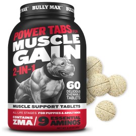 Bully Max 2-in-1 Muscle Builder Chewable Tablets for Puppies & Adult Dogs - Puppy & Dog Vitamins & Supplements for Muscle Gain & Growth - Ultimate Canine Multivitamins for All Breeds & Ages - 60 Tabs