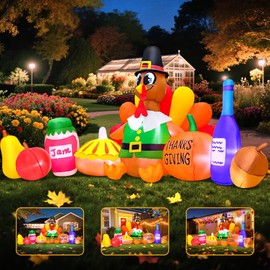 KOOY 8FT Thanksgiving Inflatables Decorations Blow Up Turkey Pumpkin with LED Lights for Fall Autumns Harvest Happy Thanksgiving Festival Outdoor Outside Indoor Lawn Holiday Décor