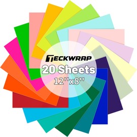 TECKWRAP Heat Transfer Vinyl Bundle 20 Pack HTV Vinyl Sheets 12''X 8'' Rainbow Iron on Vinyl for T-Shirts, Clothes, Hats, Bags and Other Textiles