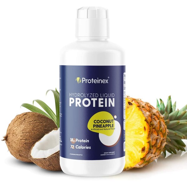Liquid Protein Hydrolyzed by Proteinex. No Fat, Sugar Free, No Carbs. Predigested Hydrolysate Supplement. Supports Recovery Surgery Treatment Muscles and Joints (Coconut Pineapple)