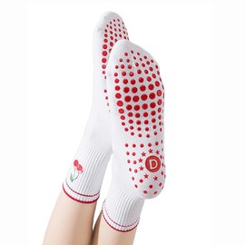 DADAB Cute Pilates Grip Socks for Women – Yoga Grippy Non Slip Barre Sticky Crew Socks for Workout, Hospital Use (1 Packs-cherry)