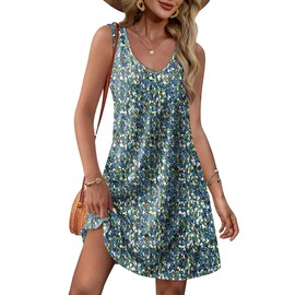OFEEFAN Summer Dresses for Women 2025 Loose V Neck Sleeveless Casual Dress Sundresses with Pockets Floral 05 M