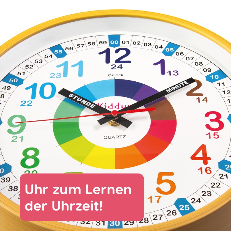 Kiddus Children's Wall Clock, Boys and Girls, Analogue Learning Clock