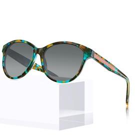CARFIA Turquoise Acetate Cat Eye Polarized Sunglasses for Women UV Protection, Driving Shades with Embossed Pattern Wire Core