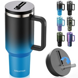 Greatyos 40 oz Tumbler with Handle and Flip Straw Lid - Upgraded Insulated Traveler Tumblers with Lids Straws Vacuum Leak Proof Stainless Steel 40oz Cup Mug Gifts for Men Women Him Her (Dark Navy)