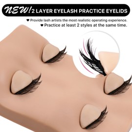 Pretty memory Pretty memory 2 Layer Lash Mannequin Head, with 2 Pairs Removable Lash Practice Eyelids, Realistic Eyelash Mannequin Head, Makeup Soft-Touch Rubber Lash Tech Supplies for Practice Training