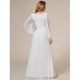 Ever-Pretty White Maxi Dress Round Neck A-Line Chiffon Bridesmaid Dresses for Women White 14