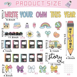 Back to School Bulletin Board Set Composition Notebook Classroom Decorations Colorful Welcome Bulletin Board Pencil Bow Cutouts for First Day of School Office Home Chalkboard Wall Door Decor