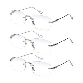 TERAISE 3Packs Frameless Metal Reading Glasses for Men/Women Blue Light Blocking -Rimless Fashion Comfortable Computer Eyeglasses