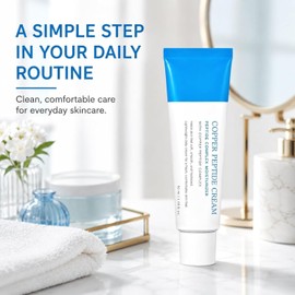 Crema Facial con Péptido de Cobre, Hidratante Ligero Rostro y Cuello, 50 ml Tamaño viaje 45ml, absorbe exceso de sebo, hidrata la piel, previene degradación del maquillaje, mantiene cutis mate y fresco