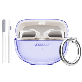 Aircawin for Bose Ultra Open Earbuds Case Clear 2024,Full Protective Shockproof Soft Transparent TPU Cover for Bose Open Ear Wireless Earbud Headphone Accessories with Carabiner& Cleaning Pen-Purple