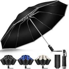 Reverse Folding Umbrella with 10 Ribs, One-touch Automatic Opening and Closing, For Men and Women, Windproof, Heavy Rainfall (Typhoon Protection), Wide 41.3 inches (105 cm), Large Width 41.3 inches