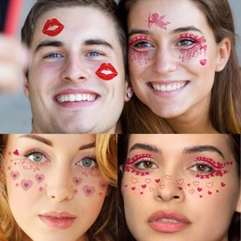 10 Sheets Valentine's Day Makeup Temporary Face Tattoo Sticker Heart Lips Kiss Women Face Body Art Decals Wedding Party Decorations Supplies