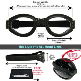 Bikershades Bifocal Sunglasses Goggles Motorcycle Readers Foldable Clear Lens +2.50 Power Night Riding Sport Wrap Glasses Windproof Foam Cushion Adjustable Strap Free Case