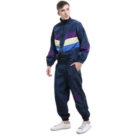 Coskidz Men's 80s Shell Suit Vintage Sportswear Retro Fashion Tracksuits Costume Outfits (Multicolored, Medium)