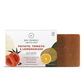 Juicy Chemistry Potato, Tomato & Lemongrass Soap| Organic Cold-Processed, Handmade Face & Body Soap For Tan Removal & Reducing Scarring, Ecocert Organic For Men & Women, Cruelty-Free & Vegan 100 G