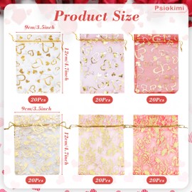 120 Pcs Valentine's Day Organza Bags, 3.5x4.7 inch Drawstring Gift Bags, Heart & Rose Candy Bags Treat Bags Mesh Jewelry Pouch Favor Bags Goody Bags for Valentine's Day Wedding Party