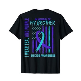 Teal Purple Ribbon Suicide Awareness Flag Brother Back Print T-Shirt