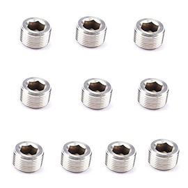 HongBoW Hardware Stainless Steel Internal Hex Countersunk Thread Socket Pipe Plug (1/4 NPT Male, 10)