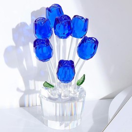 K9 Crystal Blue Rose Flower Figurine Ornament Gifts for Women Friend, Glass Rose Floral Collectible Paperweight Gifts for Her Wife Valentine's Mother's Day Anniversary