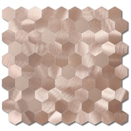 BeNice Peel and Stick Backsplash Hexagon for Kitchen 3D Adhesive Metal Wall Tile Stickers 10pcs Rose Gold