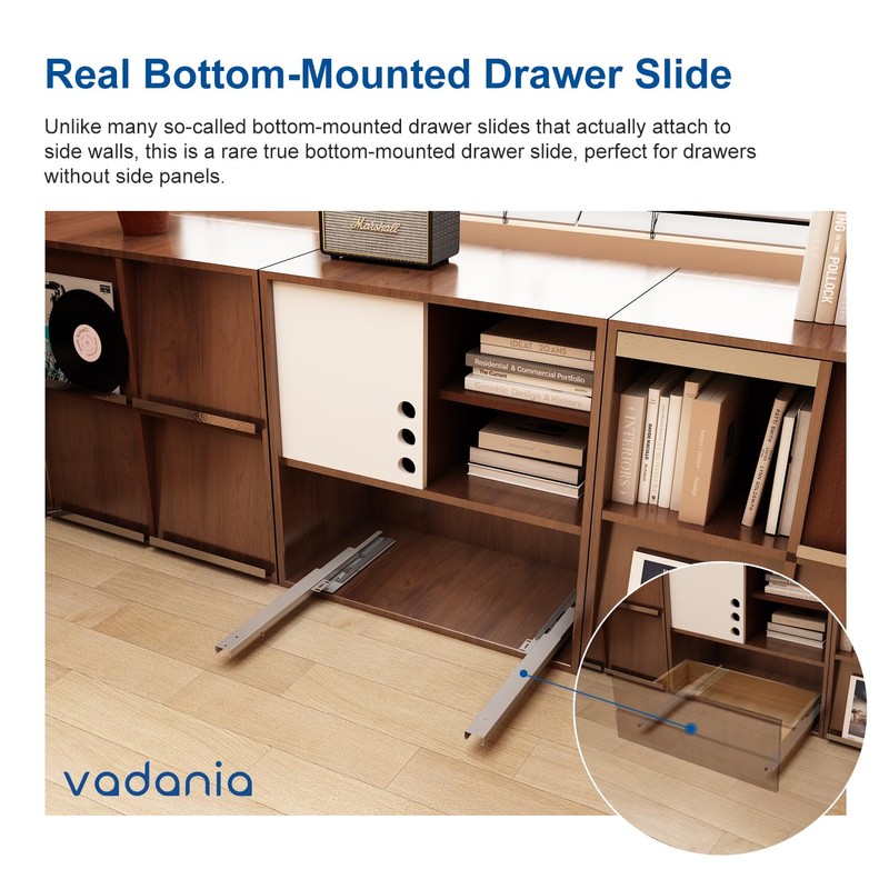 VADANIA 14" Undermount Drawer Slide, Push to Open, Bottom Mounted