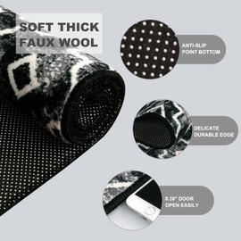 Wonnitar Moroccan Washable Runner Rug - Black 2x5 Bathroom Rug Runner Non-Slip Entryway Carpet Runner Distressed Contemporary Black and White Kitchen Accent Mat for Bedroom Porch Dorm (Black,2'x5')